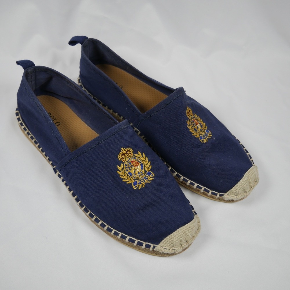 Polo Ralph Lauren Mens Navy Canvas Crest Embroidered Espadrille Slip On Shoes